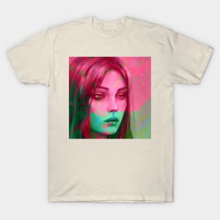 ICE CREAM Sweet Pink and Green Portrait Glitch Art T-Shirt